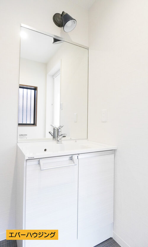 シャワー付きの洗面化粧台。オシャレな照明で毎日の身支度が楽しくなります♪