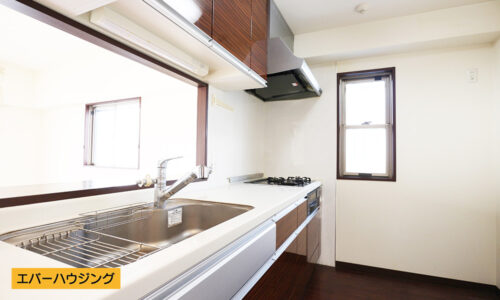 対面式のシステムキッチン♪小窓が付いているので換気などにも便利です。