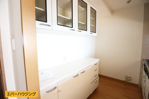 キッチンの後ろにはカップボードが付いています。