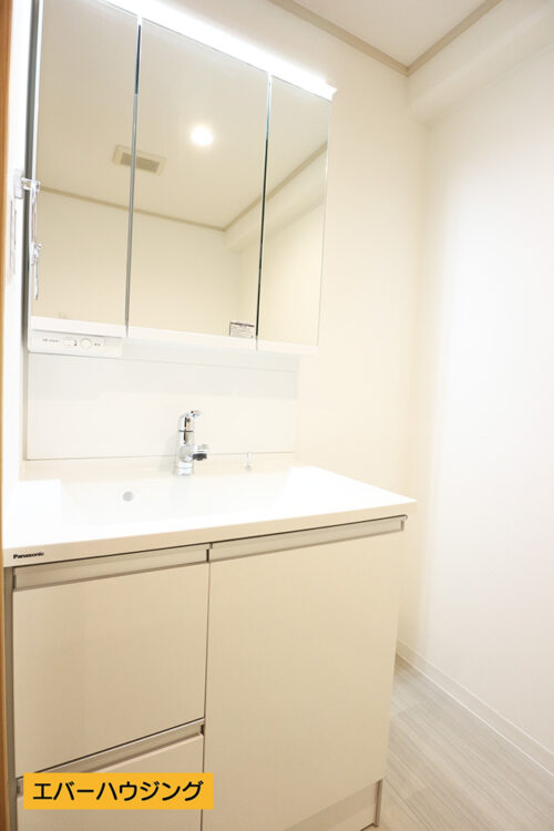 洗面化粧台は新調済み♪女性に嬉しい3面鏡です