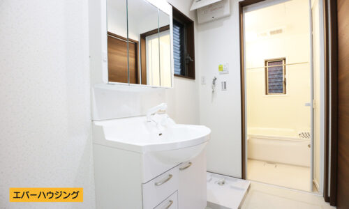 洗面スペース。小窓が付いているので換気に便利です。