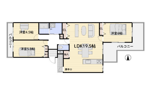 2019年12月末にフルリフォーム済み！ ３LDK：専有面積81.13㎡/バルコニー18.92㎡